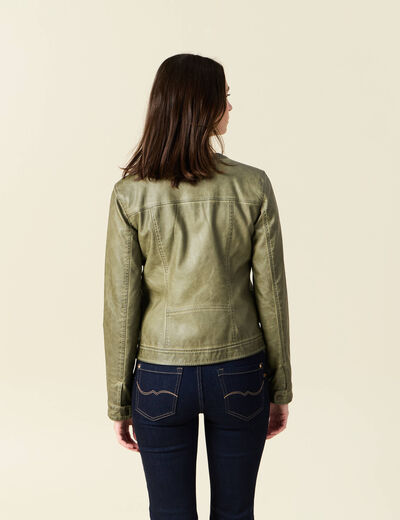 Blouson simili cuir vert kaki femme
