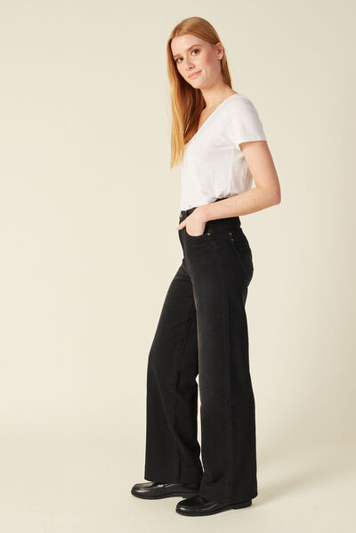 Jeans flare taille haute denim noir femme