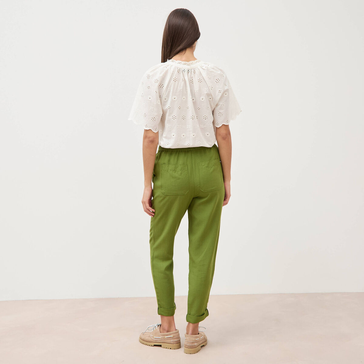 Pantalon taille standard vert olive femme
