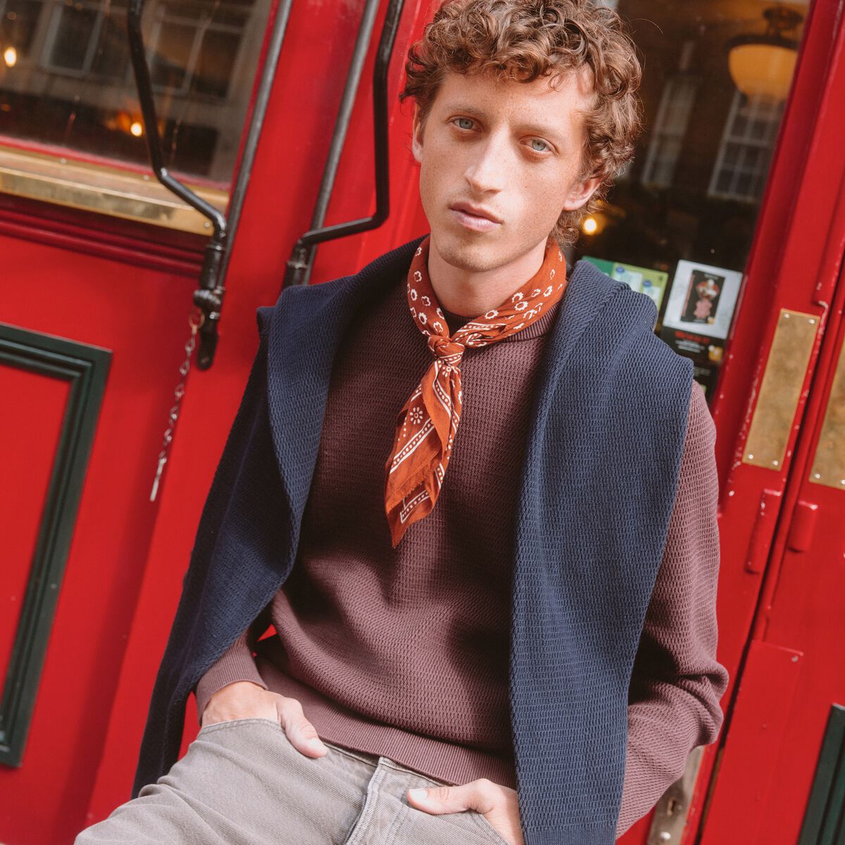 Pull droit manches longues bordeaux homme