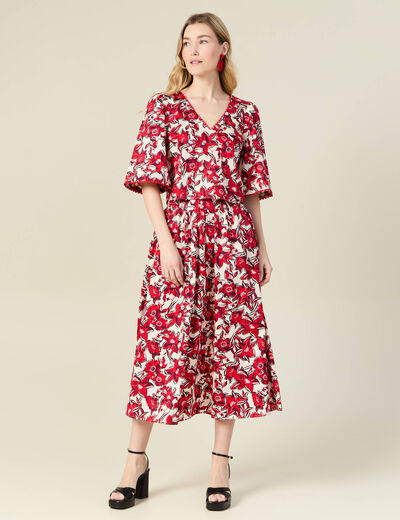 Blouse manches 3/4 rouge femme
