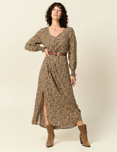 Robe longue &eacute;vas&eacute;e taupe femme