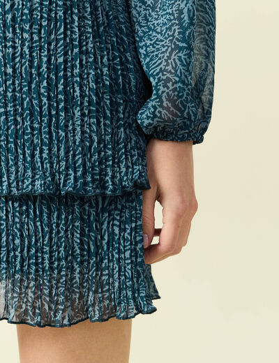 Robe &eacute;vas&eacute;e bas pliss&eacute; bleu canard femme