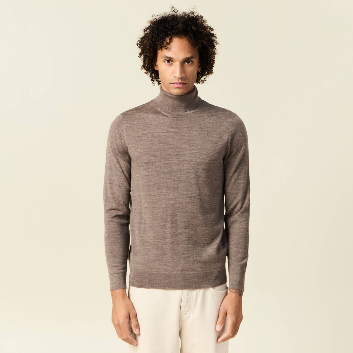 Pull 100% laine mérinos marron foncé homme