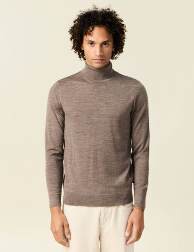Pull 100% laine mérinos marron foncé homme