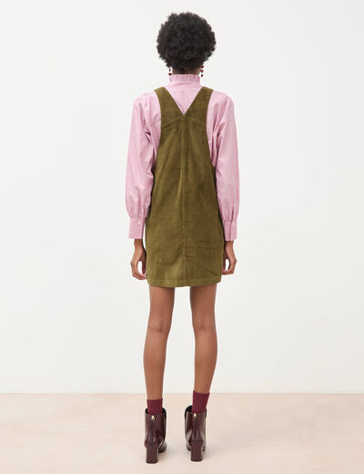 Robe sans manches en velours vert olive femme