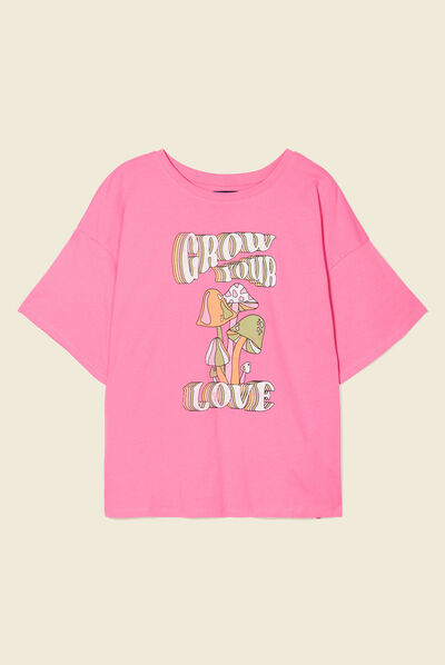 T-shirt manches courtes rose fushia femme