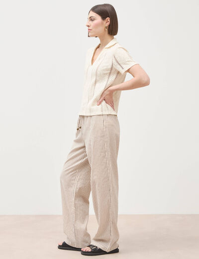 Polo ajust&eacute; manches courtes dentelle ivoire femme