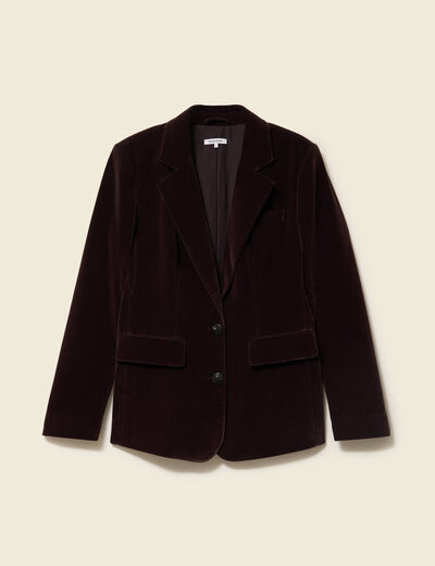 Veste blazer velours marron fonc&eacute; femme