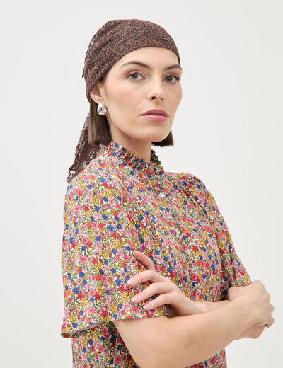 Robe manches courtes col montant multicolore femme