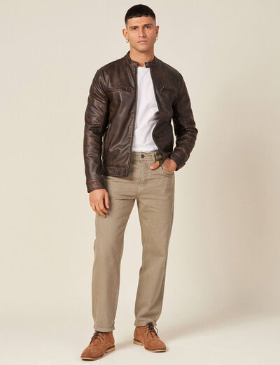 Blouson simili cuir vert kaki homme