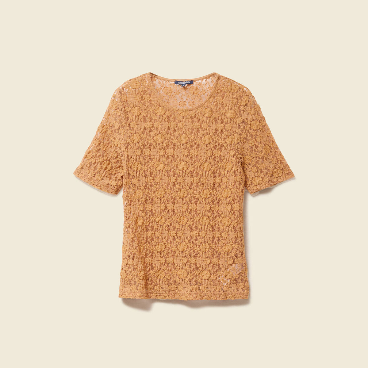 T-shirt cintré col rond dentelle terracotta femme