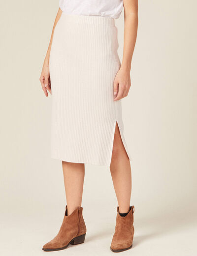 Jupe tricot midi ajustée beige femme