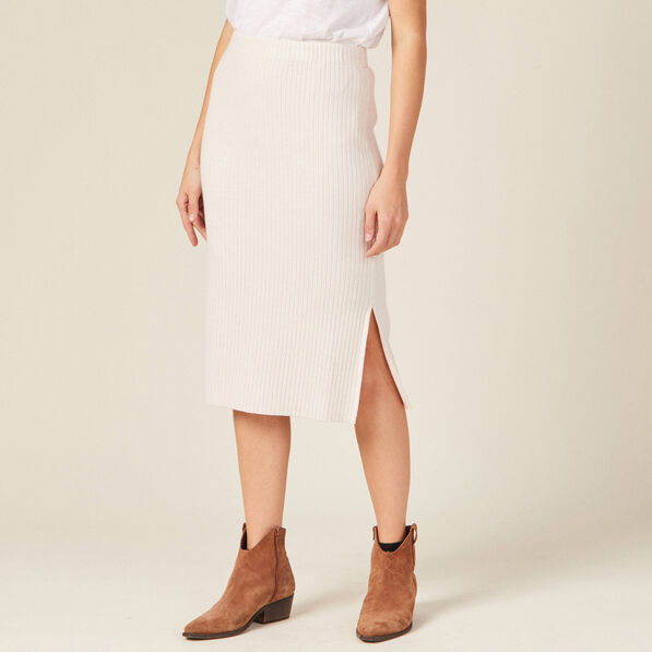 Jupe tricot midi ajustée beige femme