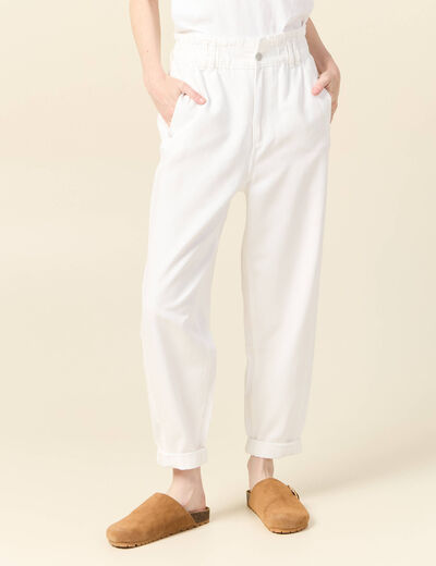 Jeans slouchy taille haute denim blanc femme
