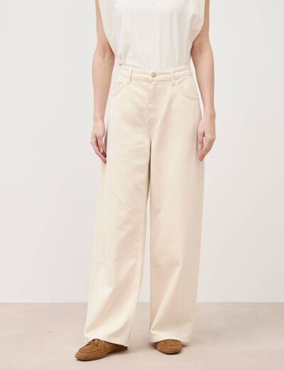 Jeans loose taille bascul&eacute;e ecru femme