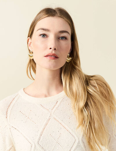 Pull manches longues sequins creme femme