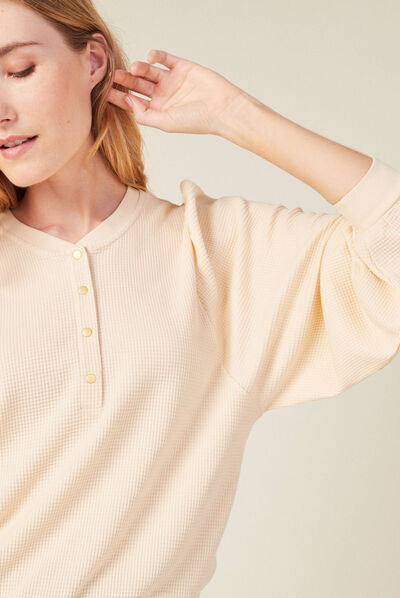 Sweat manches longues col en V creme femme