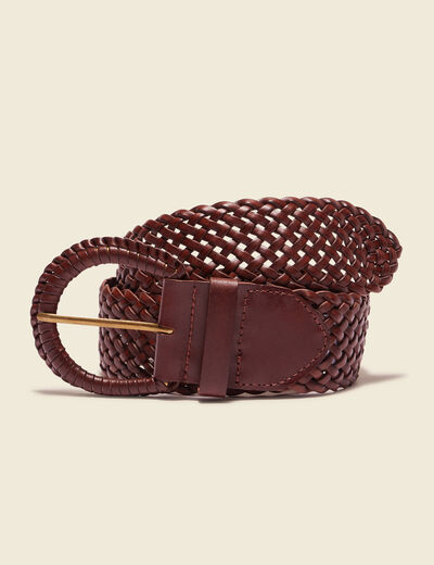 Ceinture tressée en cuir marron femme