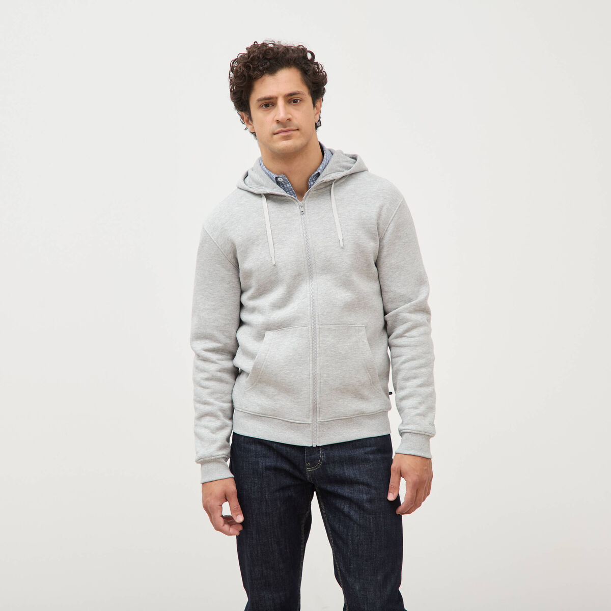 Sweat &agrave; capuche manches longues gris clair homme