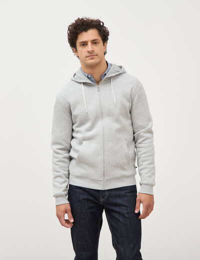 Sweat &agrave; capuche manches longues gris clair homme