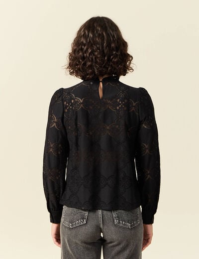 Blouse cintr&eacute;e dentelle manches longues noir femme