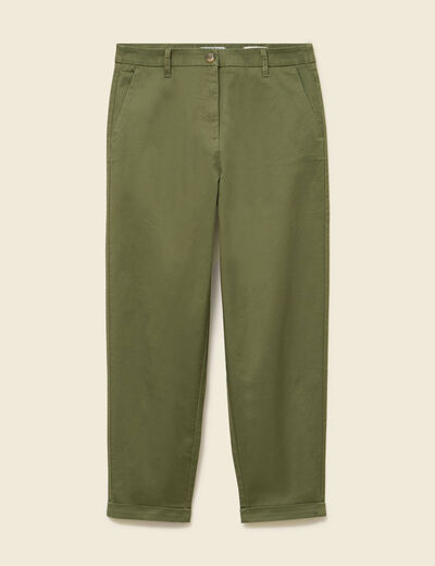 Pantalon taille haute fluide vert kaki femme
