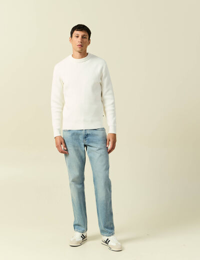 Pull col rond manches longues ecru homme