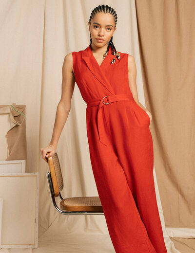 Combinaison salopette sans manches rouge femme