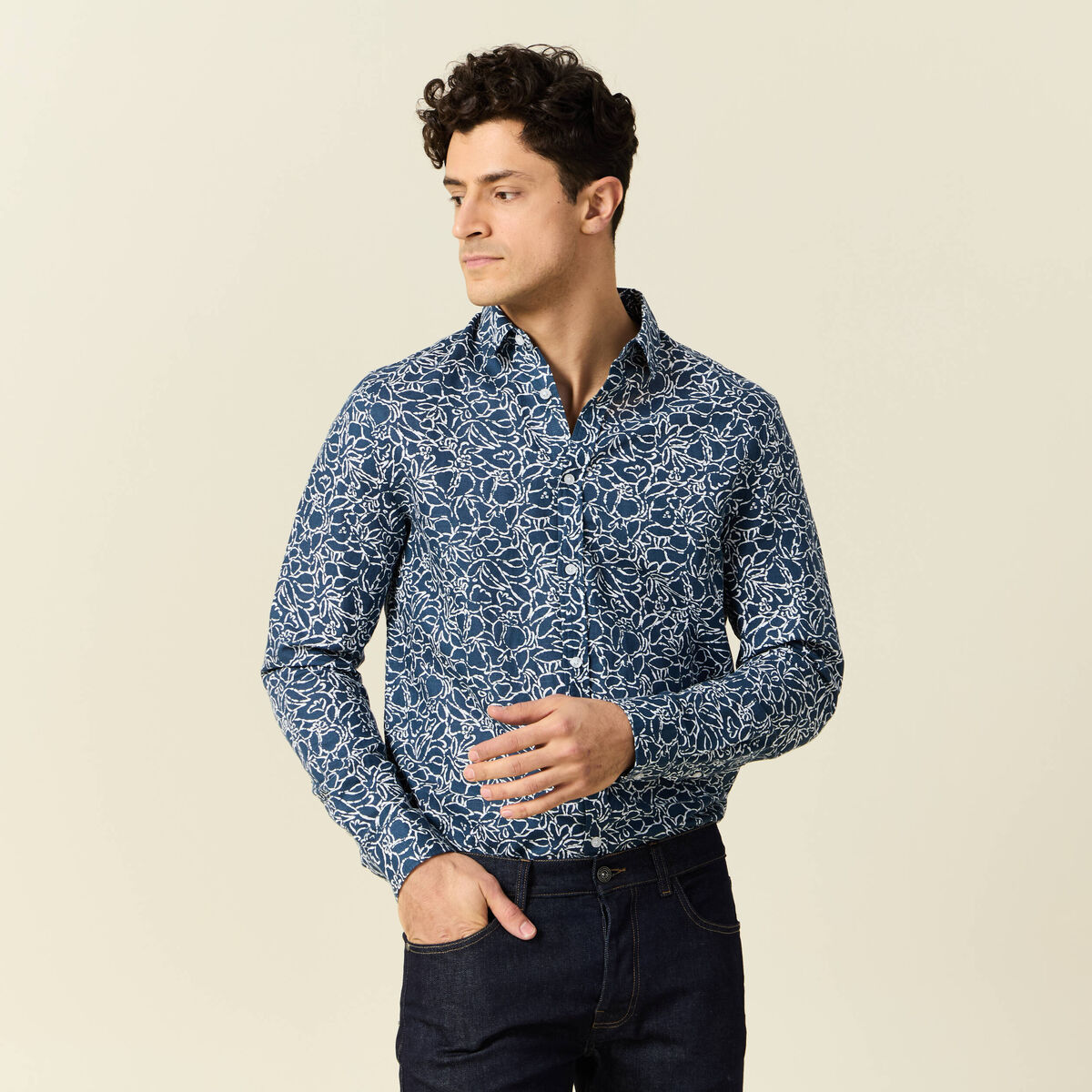 Chemise manches longues bleu homme