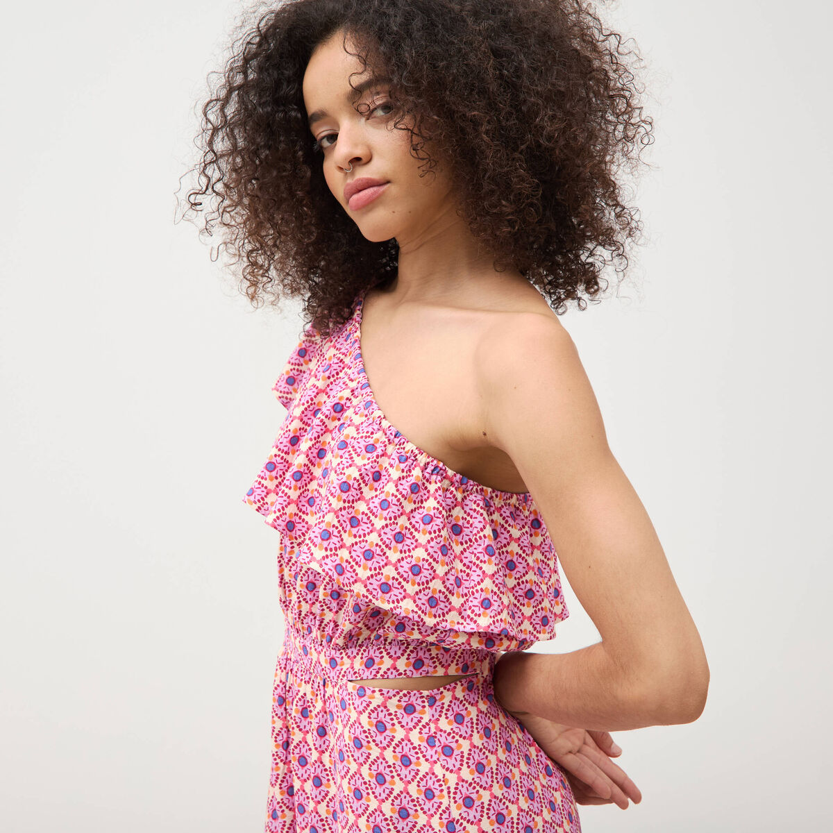 Robe one shoulder sans manches multicolore femme