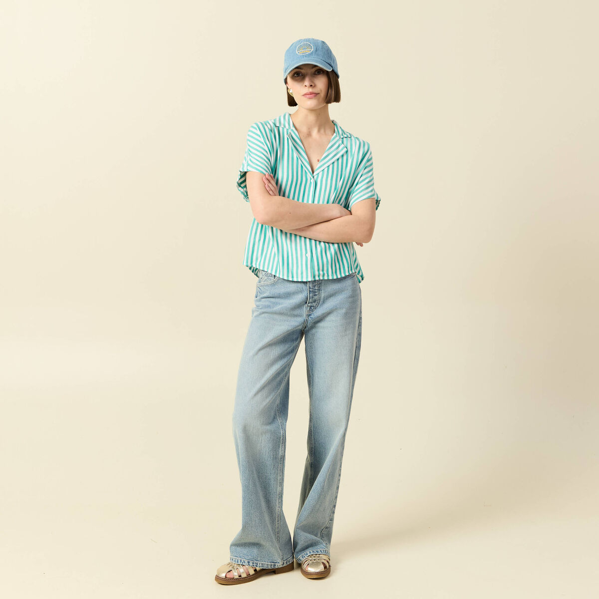 Chemise manches 3/4 vert turquoise femme