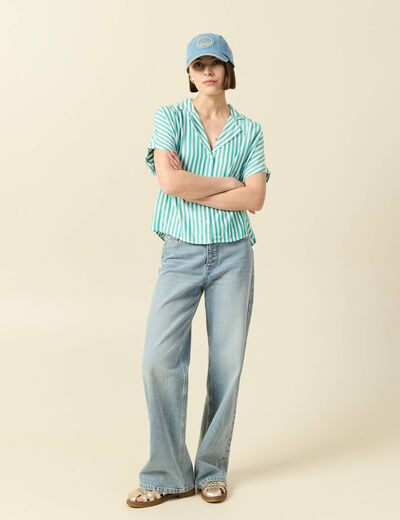 Chemise manches 3/4 vert turquoise femme