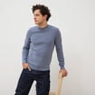 Pull manches longues col rond bleu gris homme