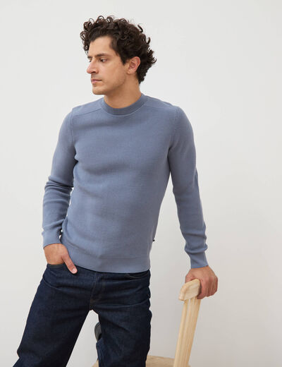 Pull manches longues col rond bleu gris homme