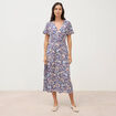 Robe droite 3/4 col v manches courtes bleu femme