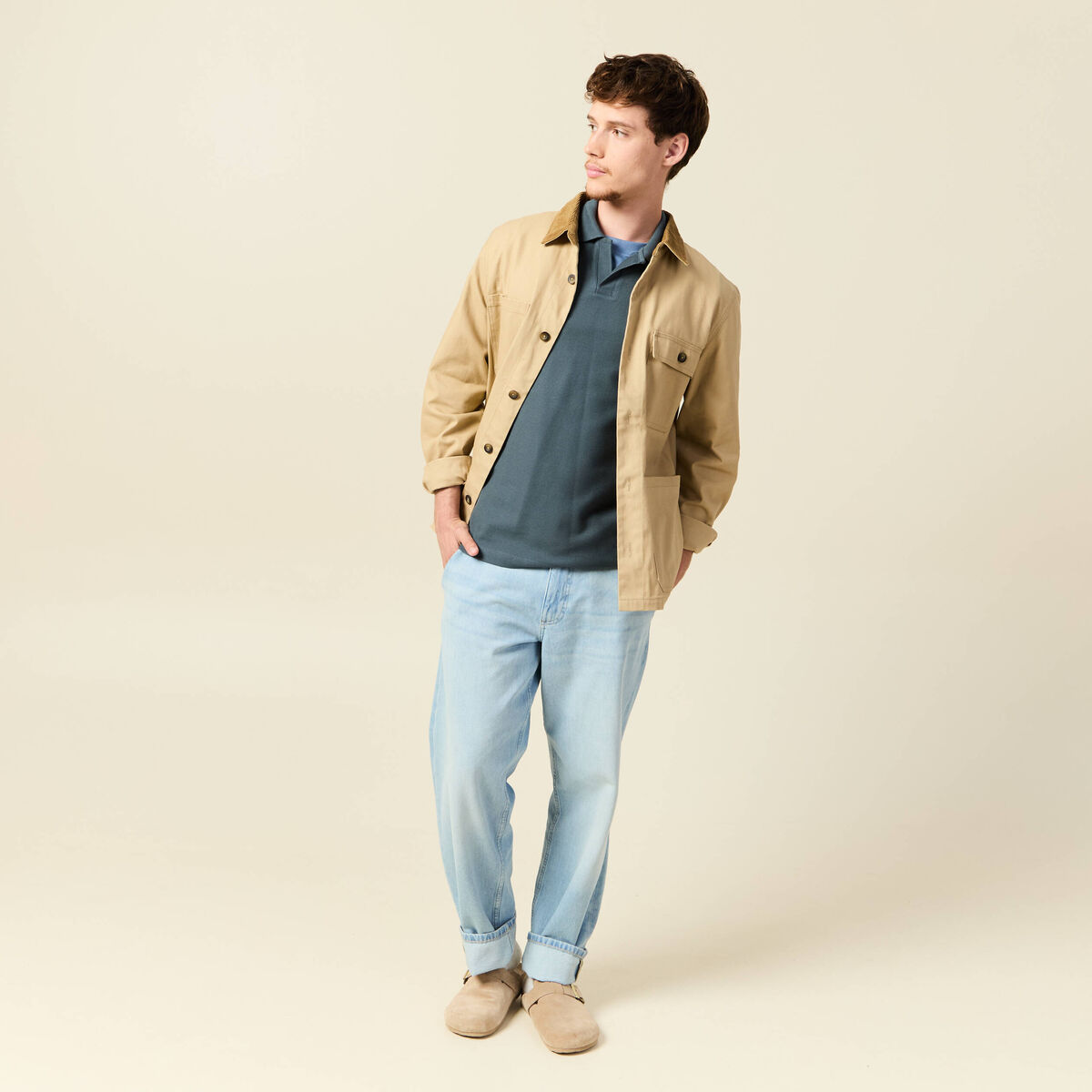 Polo cintré manches courtes en coton vert foncé homme