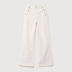 Pantalon large taille haute en velours ivoire femme