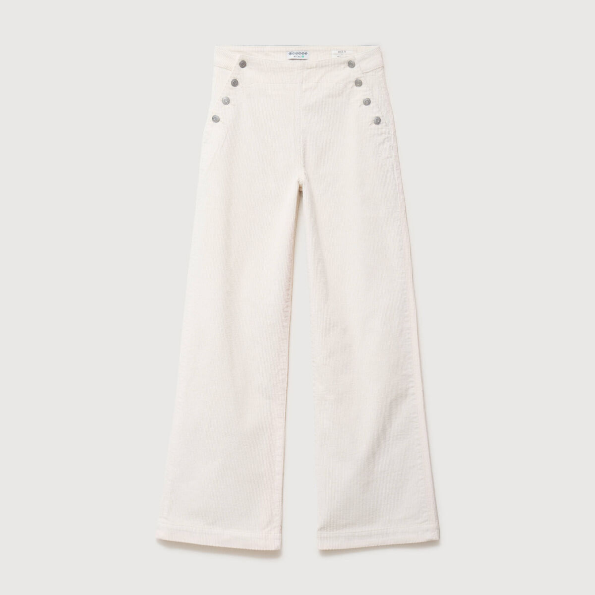 Pantalon large taille haute en velours ivoire femme