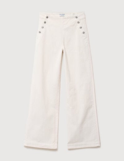 Pantalon large taille haute en velours ivoire femme
