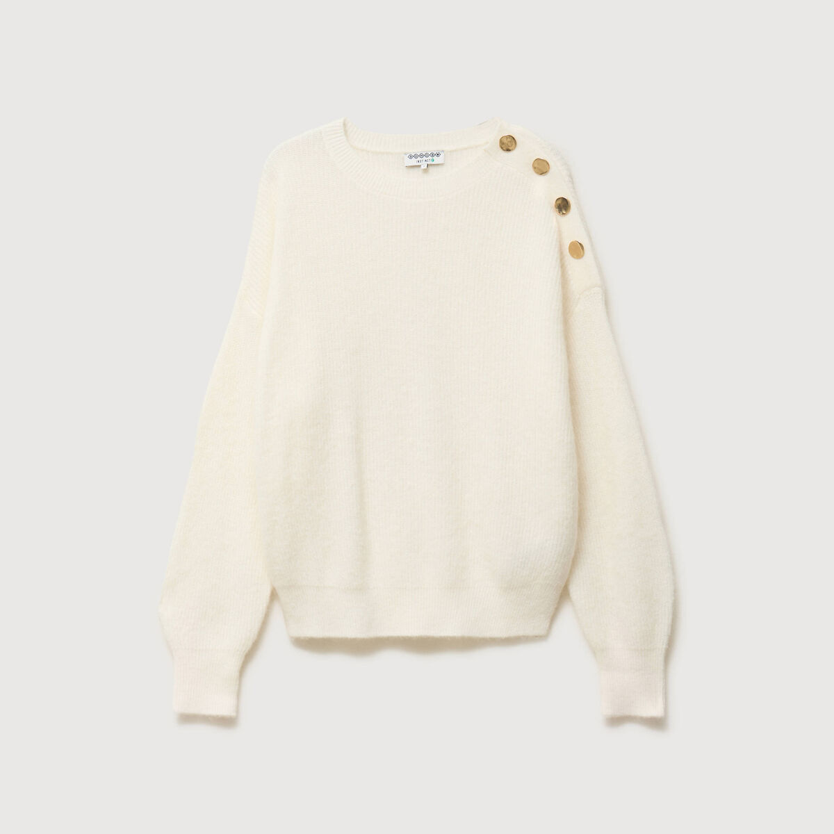 Pull droit col rond manches longues ecru femme