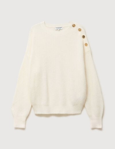 Pull droit col rond manches longues ecru femme