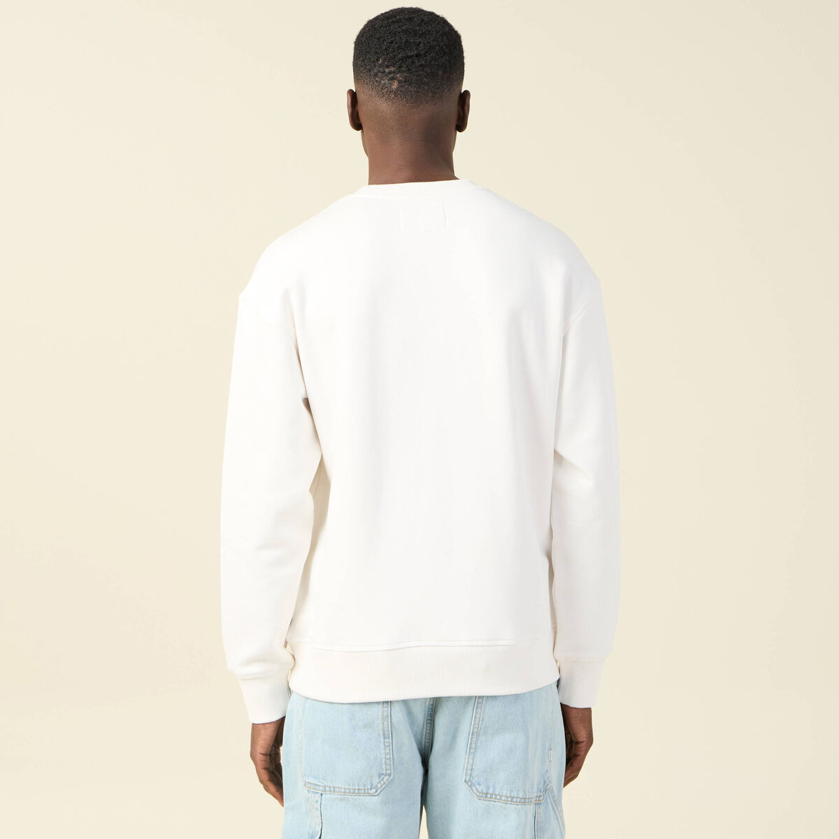 Sweat oversize col rond manches longues ecru homme