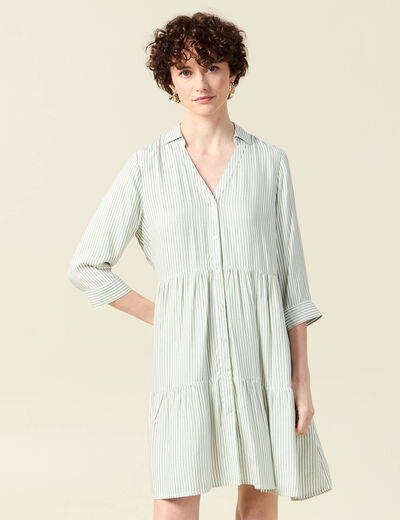 Robe patineuse boutonnée vert olive femme