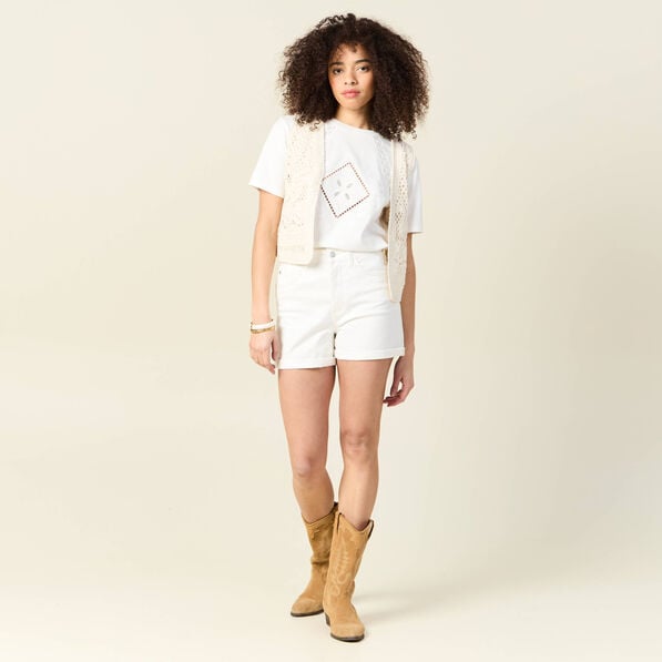 t shirt manches courtes brode ecru femme T-shirt manches courtes brodé ecru femme