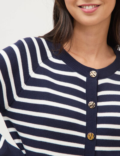 Gilet manches longues col rond en coton bleu marine femme
