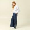 Pantalon large taille haute ray&eacute; bleu marine femme