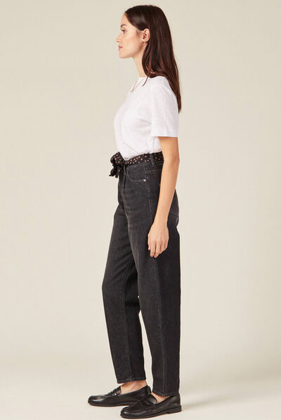 Jeans slouchy ceinturé denim noir femme