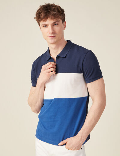 Polo manches courtes zippé bleu marine homme