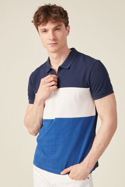 Polo manches courtes zippé bleu marine homme